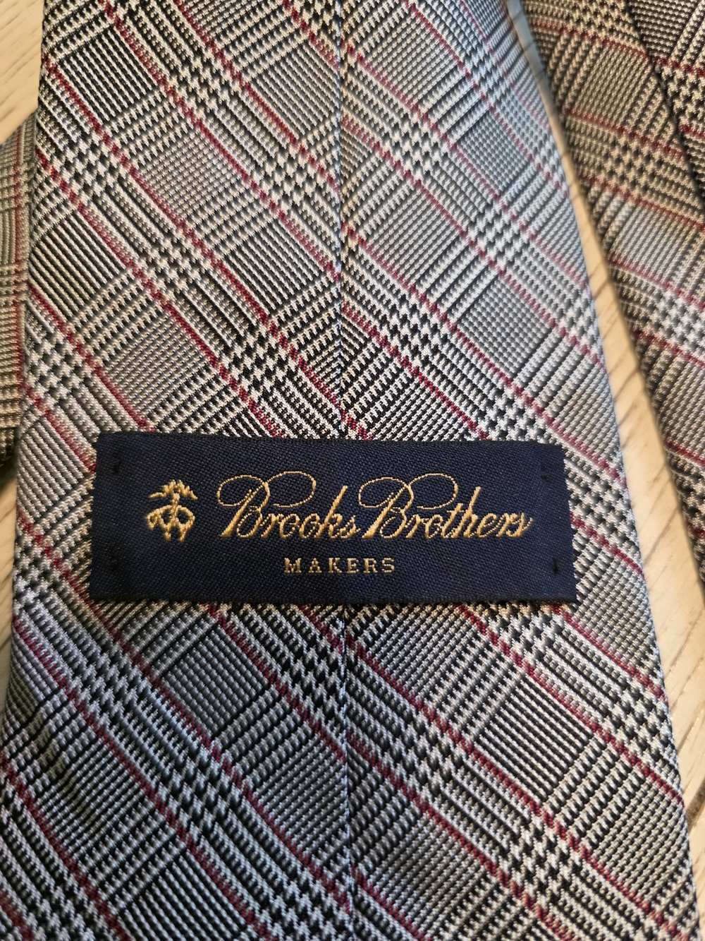 Brooks Brothers Grey Glen Plaid Tie with Red Windowpane